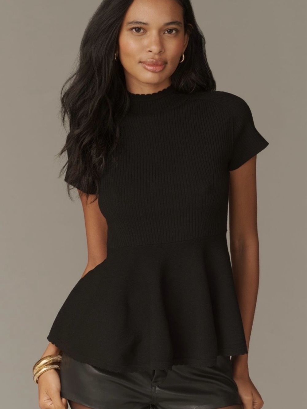 Anthropologie Maeve Black Short-Sleeve Hourglass Knit Top Medium